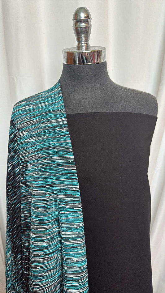 BLACK/PLEATED WOVEN BUNDLE : 2YD Black Japanese Ponte & 2YD Pleated Woven : A27927