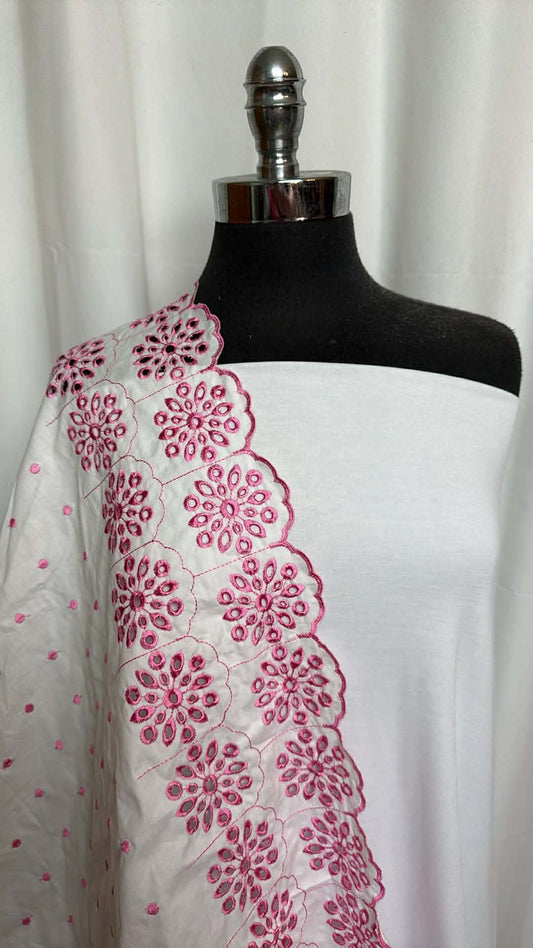 WHITE/PINK EYELET BUNDLE : 2YD Double-Border Eyelet Cotton Woven & 2YD White PRS Jersey : A29458