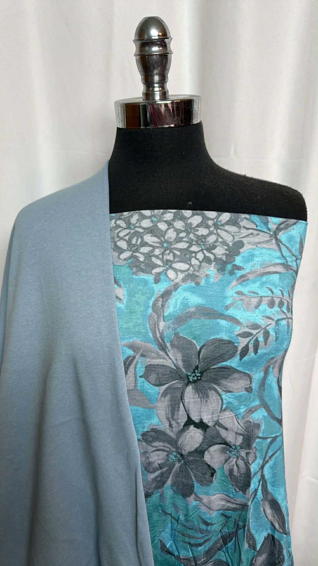 BLUE/GREY FLORAL BUNDLE : 2YD Floral Modal/Spandex & 2.5YD Solid Brushed C/P FT (No Stretch) : A29350