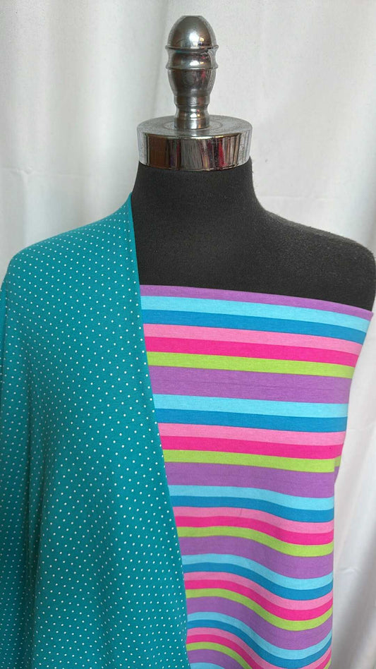 TEAL DOT/BRIGHT STRIPE BUNDLE : 1.5YD Bright Stripe C/S & 2YD Teal Dot C/S 1x1 Rib : A28463