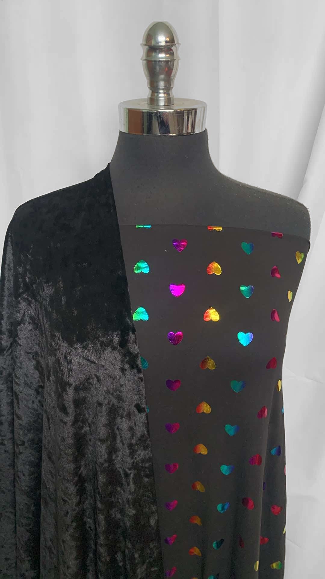 BLACK VELVET/FOIL HEARTS BUNDLE : 2YD Black Crushed Stretch Velvet & 2YD Foil Heart DBP : A25979