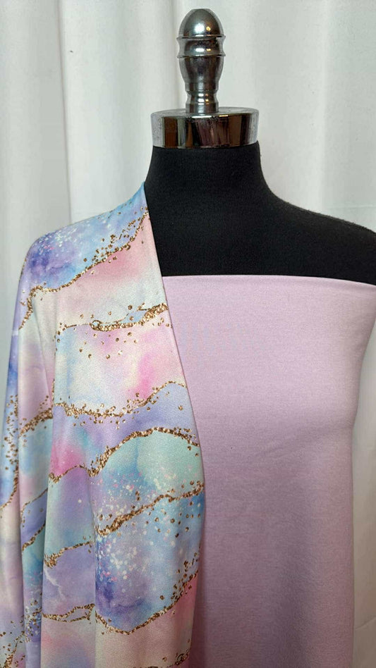 ORCHID ICE/PASTEL GEODE BUNDLE : 2YD Orchid Ice-Lilac Snow Peached PF & 30" Cut of Pastel Geode Sport Fleece : A26928