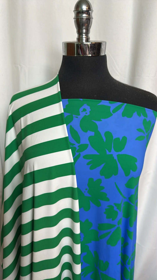 GREEN/BLUE-FLORAL/STRIPE BUNDLE : 2YD Green Stripe N/S Swim & 2YD Green/Blue Floral N/S Swim : A29551