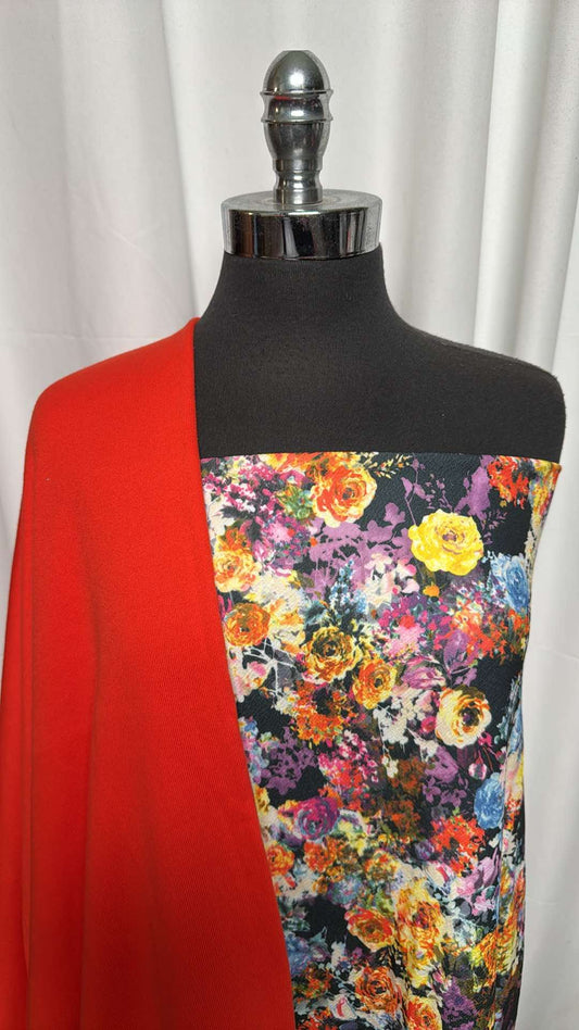 ORANGE/WILDFLOWER BUNDLE : 2YD Wildflower Liverpool & 1.5YD Orange Sweatshirt Fleece : A26321