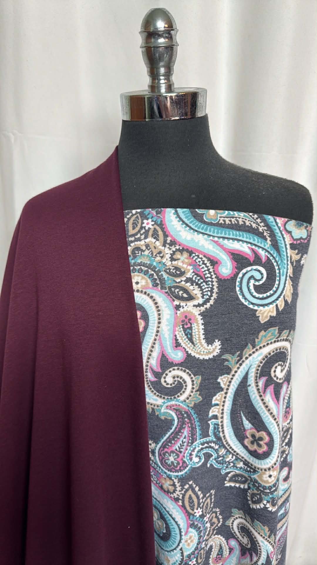 WINE/PAISLEY BUNDLE : 2YD Wine Minky-Backed Jersey & 1+YD Paisley PRS FT : A29398