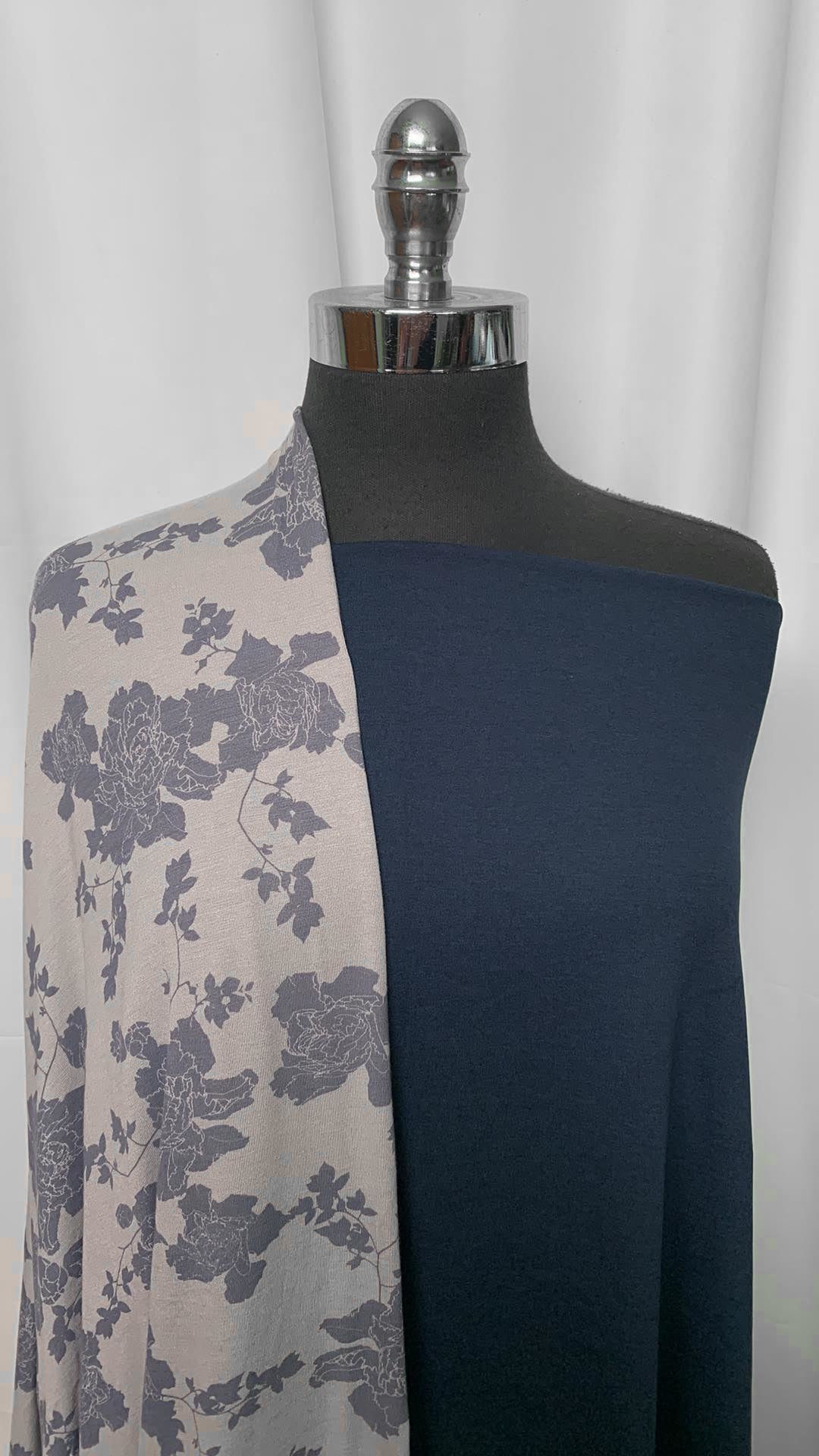NAVY/FLORAL BUNDLE : 2YD Navy Peached PF & 2.5YD Floral Bamboo : A2186