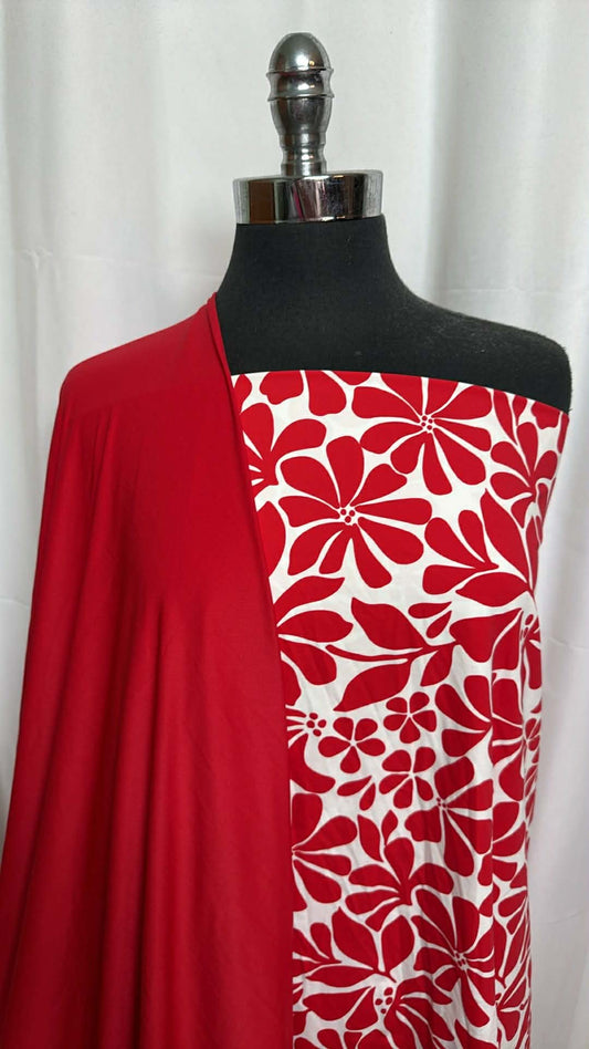 RED/RED FLORAL BUNDLE : 2YD Red/Ivory Floral N/S Swim & 2YD Red N/S Swim Lining : A29440