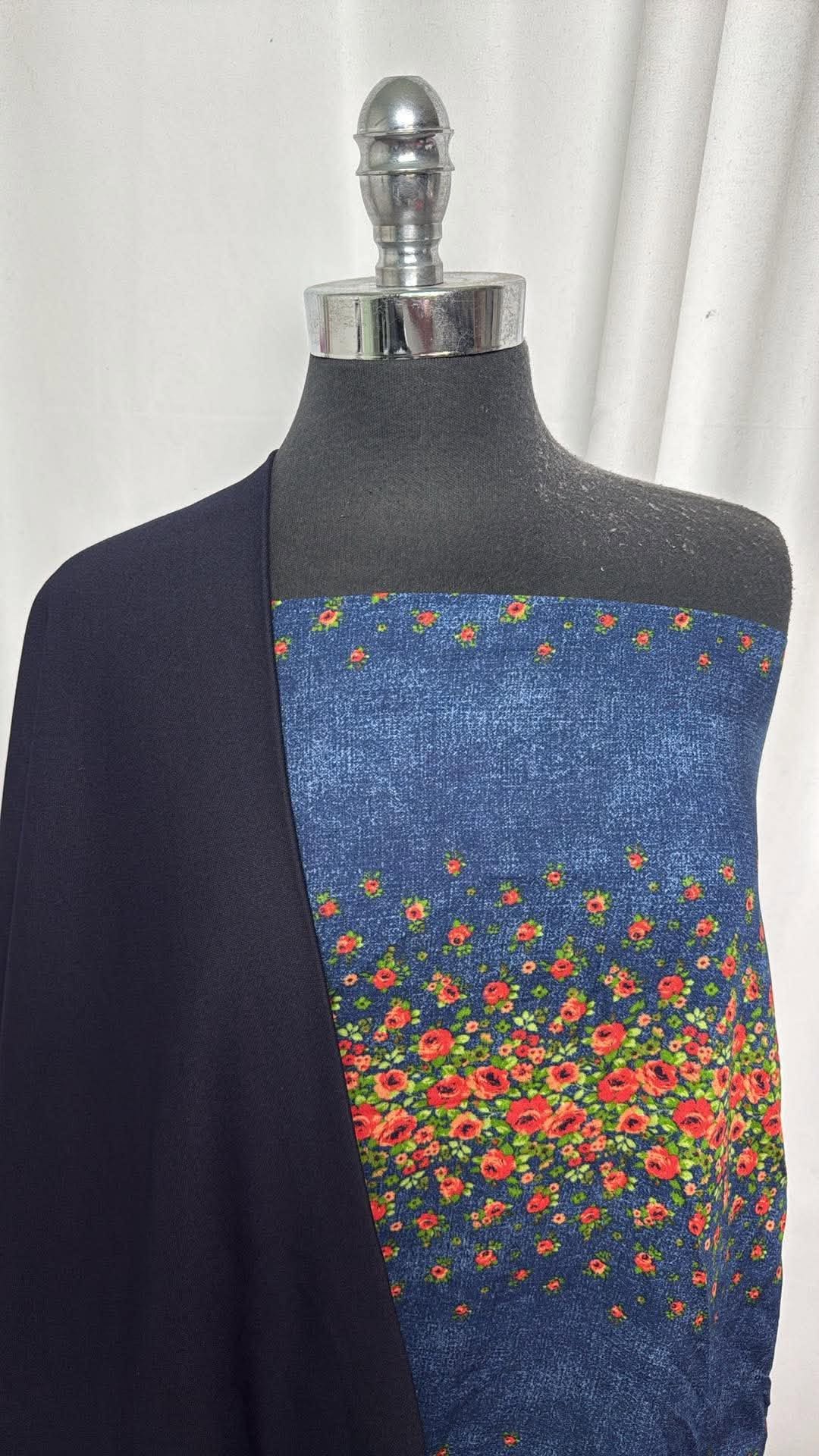 INDIGO/FLORAL BUNDLE : 2YD Floral Rayon Challis & 2YD Indigo Stretch Denim (Overdyed) : A31032