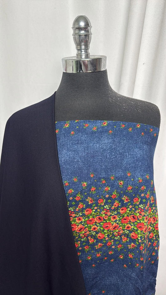 INDIGO/FLORAL BUNDLE : 2YD Floral Rayon Challis & 2YD Indigo Stretch Denim (Overdyed) : A31032