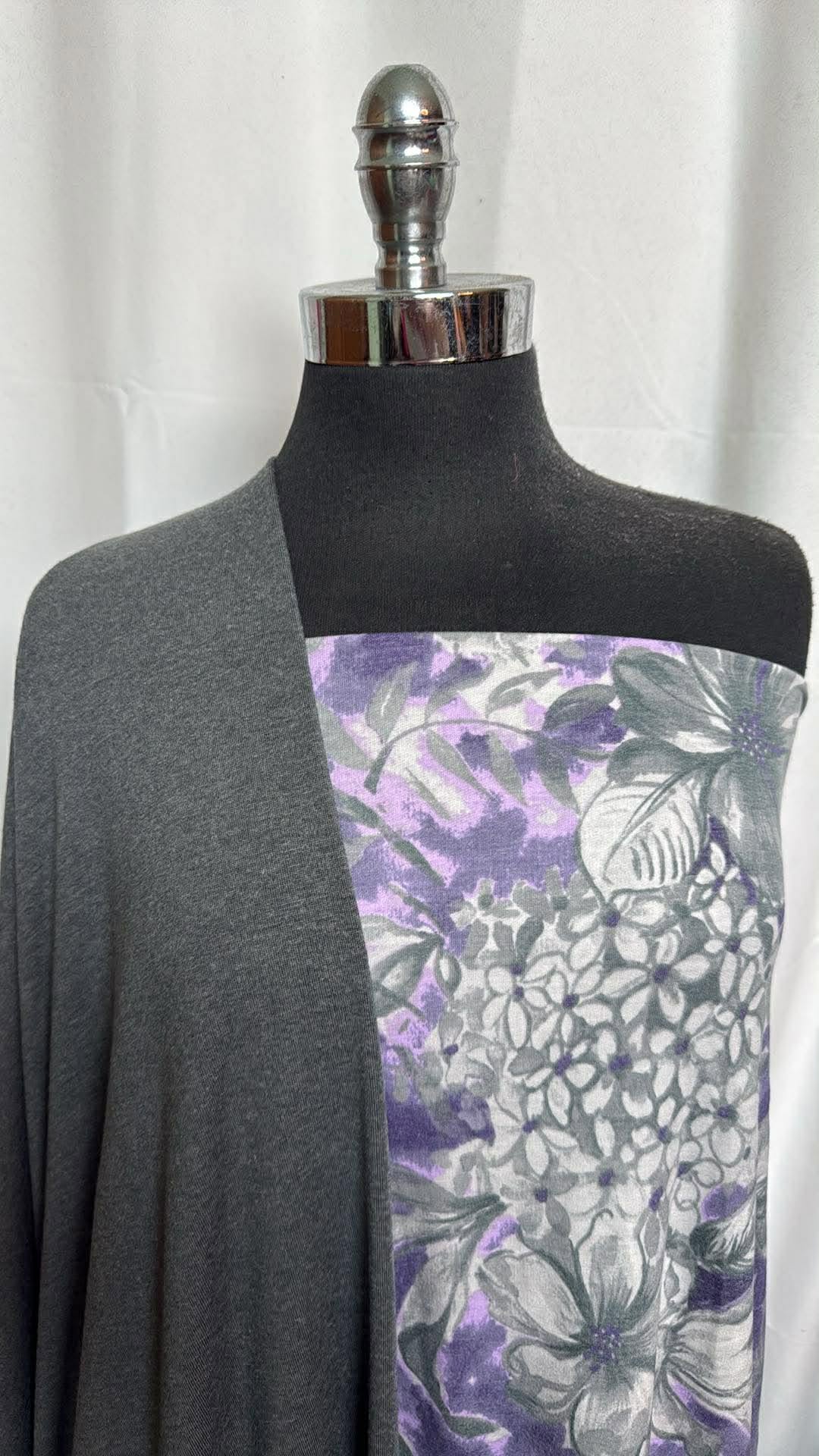 CHARCOAL/PURPLE FLORAL BUNDLE : 2YD Purple Floral PRS FT & 2YD Charcoal Loop Terry : A30065