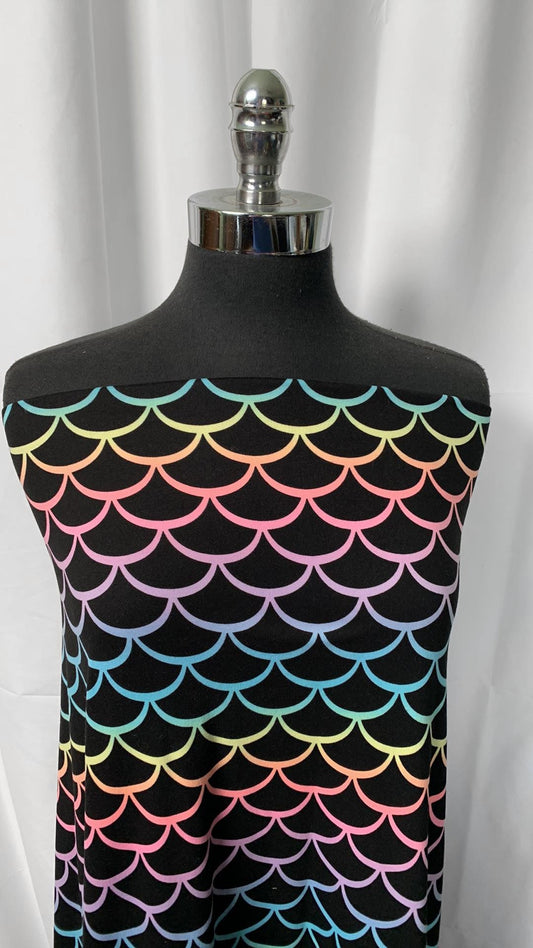Ombre Scales on Black - Double Brushed Poly Spandex - 2 Yard Cut