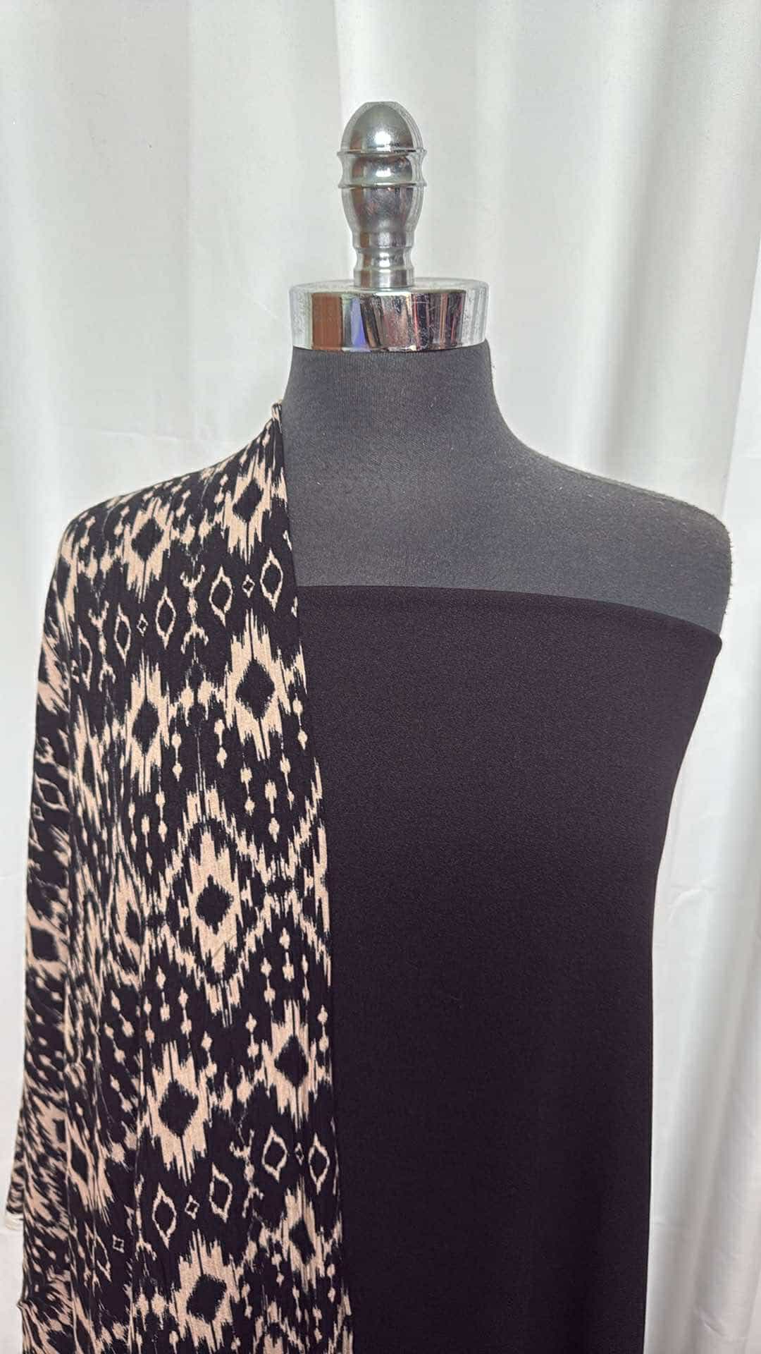 BLACK/TAUPE GEO BUNDLE : 2YD Black Crepe Scuba & 2YD Black/Taupe Crinkle Rayon Woven : A27006