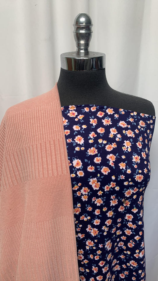 BLUSH/DITSY FLORAL BUNDLE : 3YD Navy Ditsy Floral DBP & 2YD Blush Variegated Rib SK : A25269