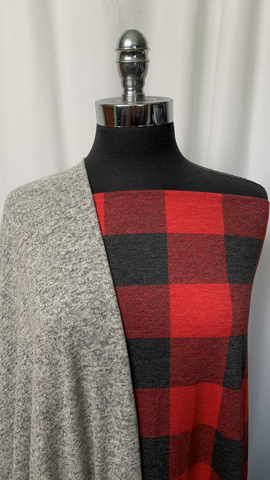BUFFALO PLAID/GREY BUNDLE : 2YD Red Buffalo Plaid PRS FT & 2YD Heather Grey Brushed Hacci SK : A1926