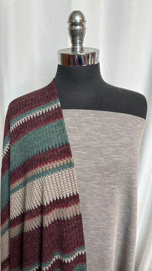 TAUPE/VARIEGATED STRIPE BUNDLE : 1YD Taupe Sandwash Rib & 2YD Variegated Stripe Hacci SK : A28505