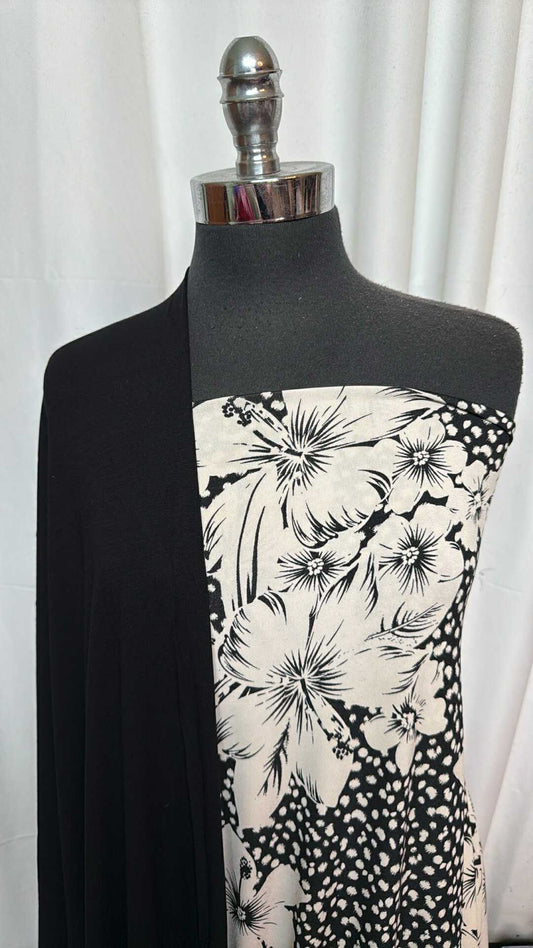 BLACK/IVORY FLORAL BUNDLE : 2.5YD Black/Ivory Floral ITY & 2YD Black Modal/Spandex : A27704