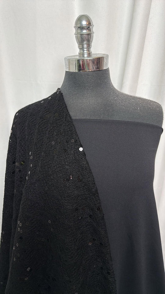 BLACK/SEQUIN MOHAIR BUNDLE : 2YD Solid Black Peached PF & 2YD Black Acrylic Mohair w/Sequins : A30684