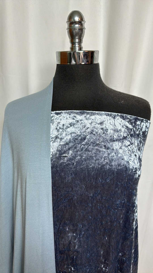 BLUE VELVET BUNDLE : 1YD Blue Crushed Stretch Velvet & 2YD Solid R/S : A29233
