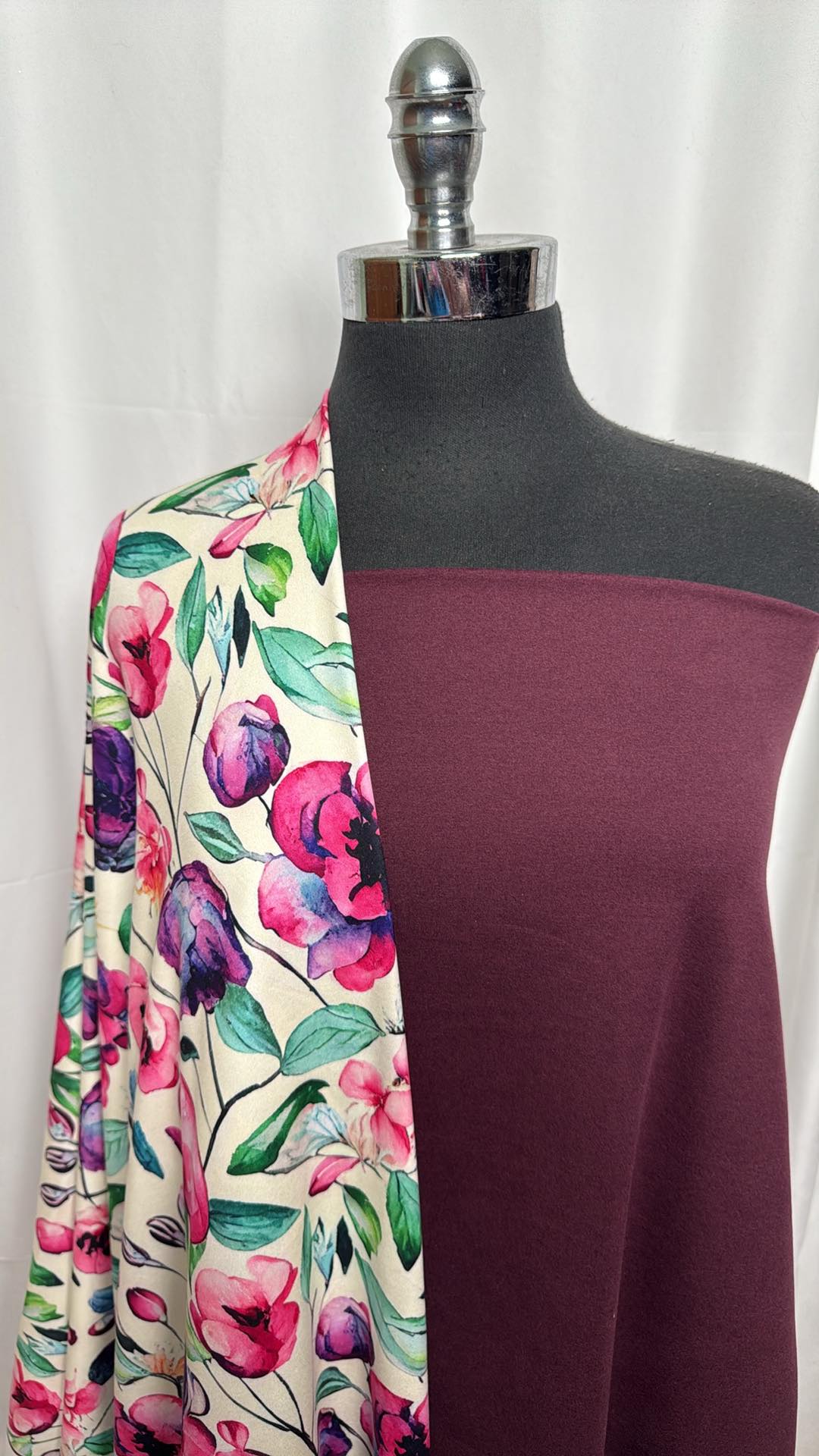 BORDEAUX/FLORAL BUNDLE : 2YD Dark Bordeaux Peached PF & 2YD Pink/Purple Floral Peached PF : A27047