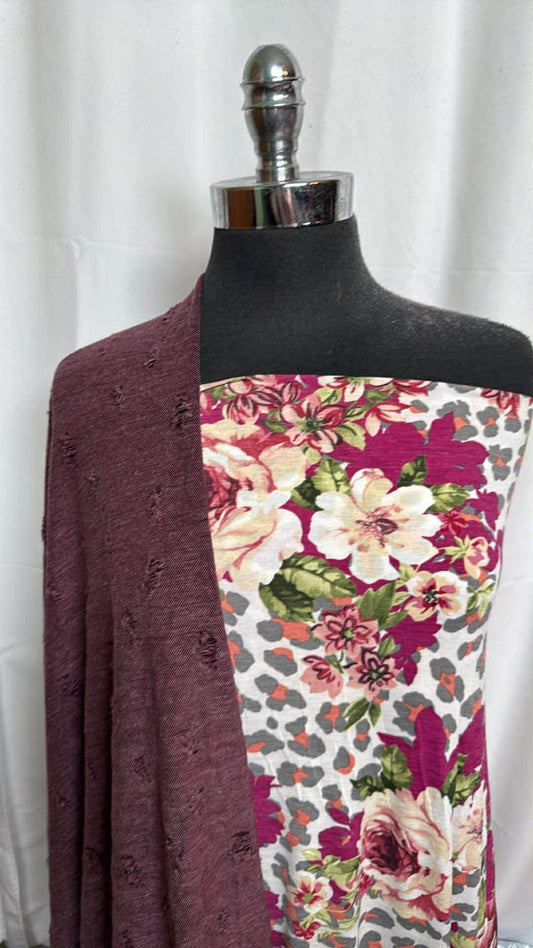 DISTRESSED/LEOPARD FLORAL BUNDLE : 2YD Leopard/Floral Bulgari & 1YD Distressed : A29981