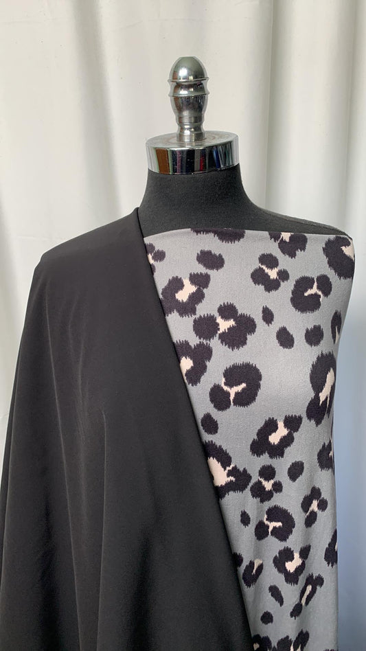BLACK LEOPARD BUNDLE : 2YD Black Fleece-Back Softshell (No Stretch) & 2YD Leopard Oakley SK : A1530