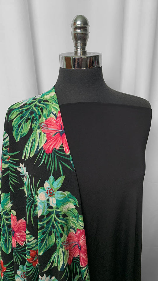 BLACK/TROPIC BUNDLE : 2YD Black Venezia & 2YD Tropical Floral Bubble Crepe : A24965