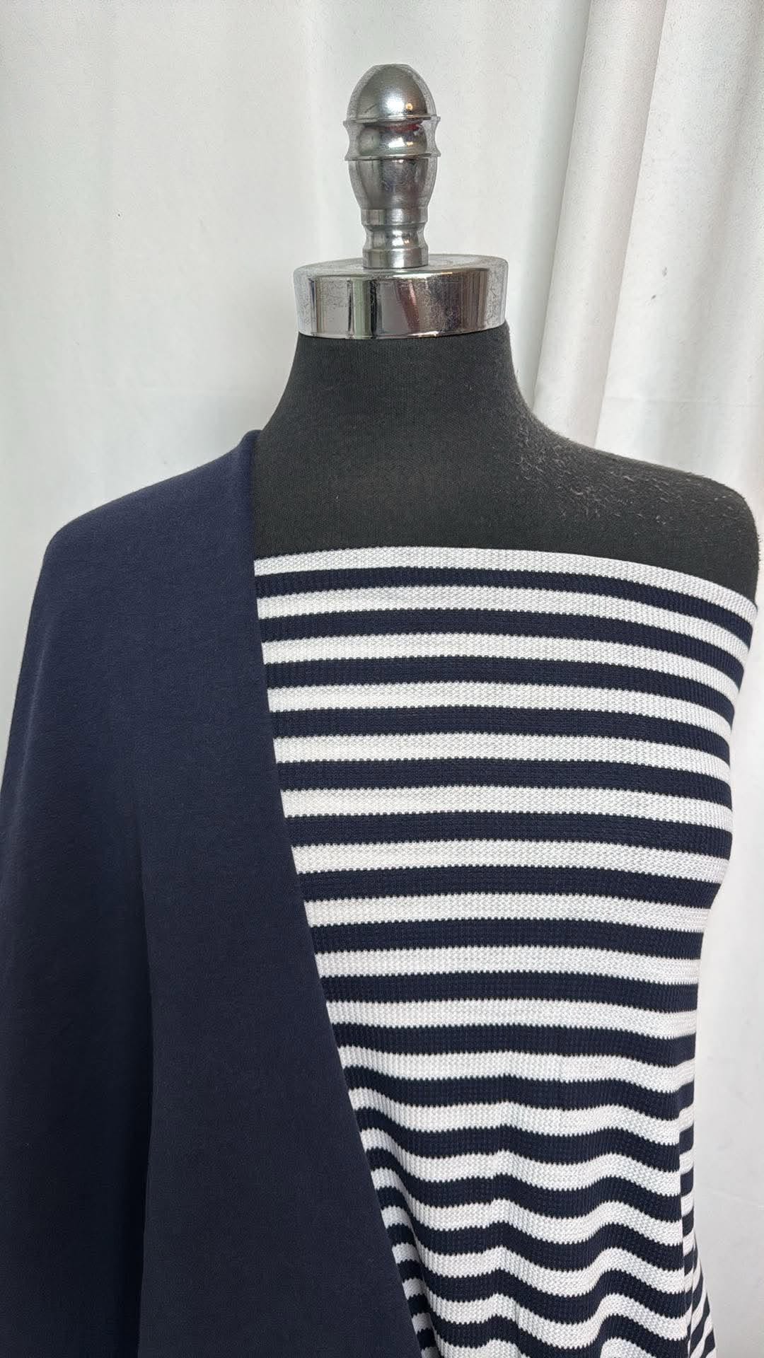 NAVY STRIPE BUNDLE : 2YD Navy Stripe Thermal & 1YD Navy Heavy C/S Brushed FT : A30984
