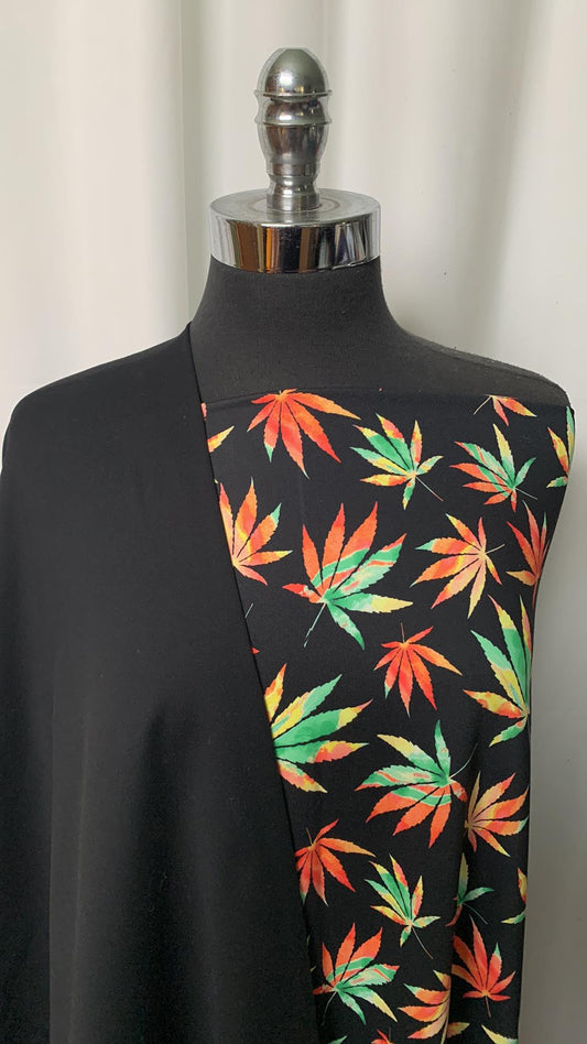BLACK/LEAVES BUNDLE : 2YD Leaves Brushed PF & 2YD Black Peached PF : A2304