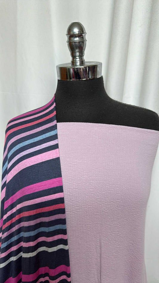 LAVENDER/PINK STRIPE BUNDLE : 2YD Lavender Knit Gauze & 2YD Stripe R/S : A28686