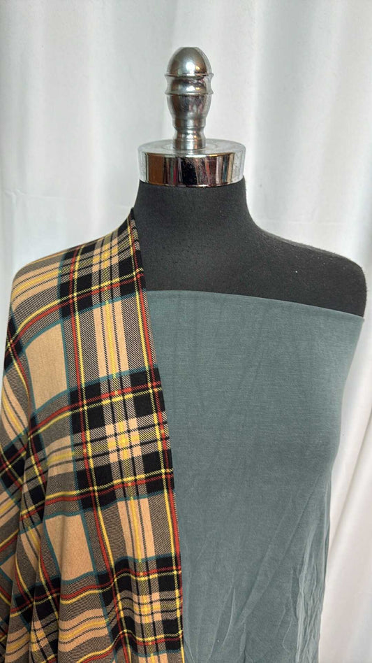 CUPRO/PLAID BUNDLE : 2YD Solid Cupro & 2YD Plaid Oakley SK : A28662