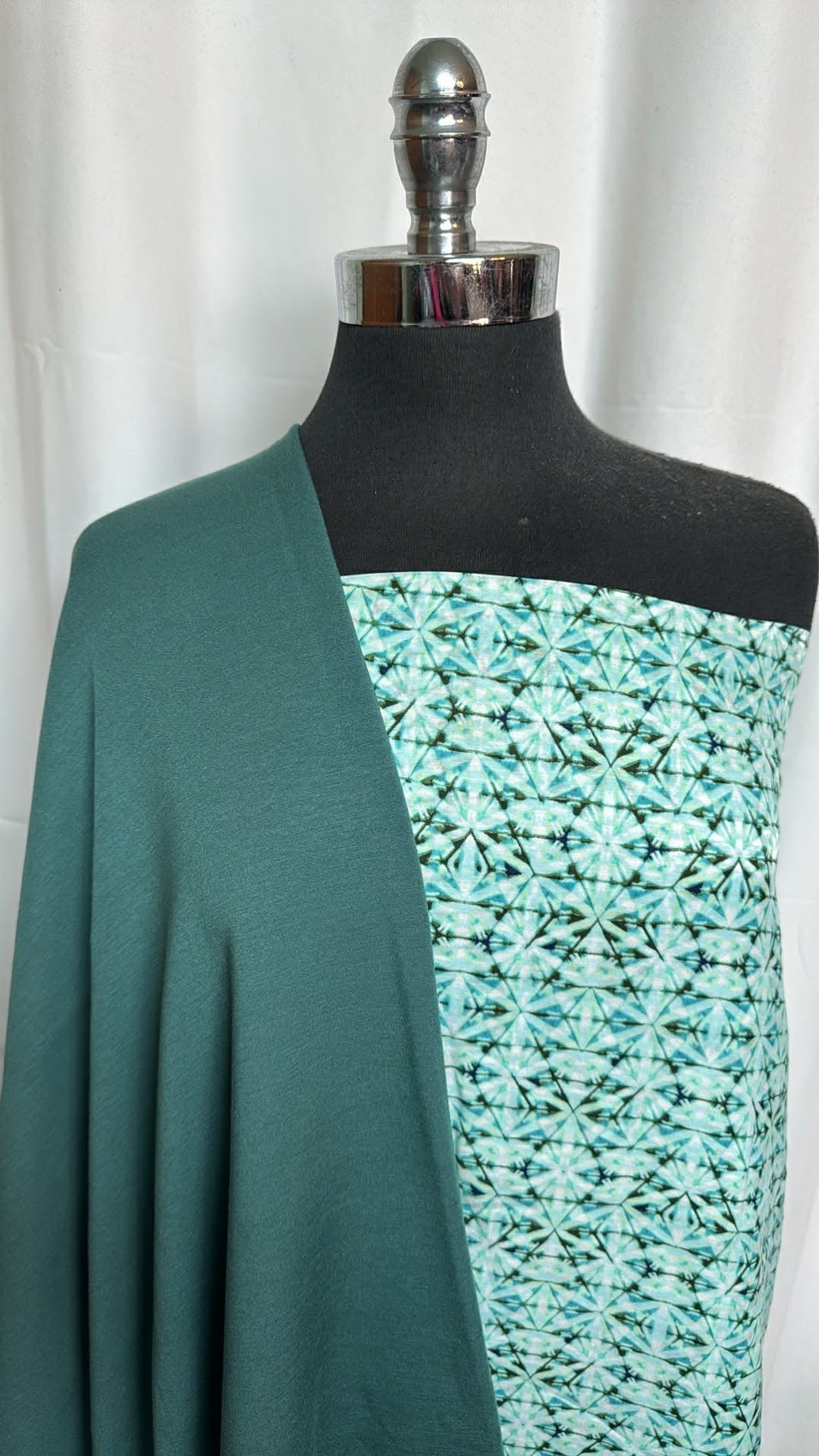 TEAL SILK BUNDLE : 2YD Geo Silk/Cotton Woven & 1.5YD Deep Teal Brushed Modal/Spandex FT : A29380