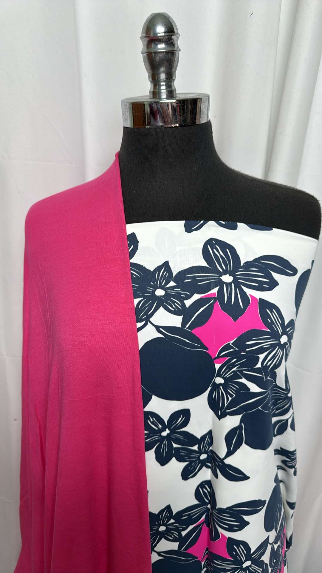PINK/NAVY/IVORY FLORAL BUNDLE : 2YD Pink/Navy/Ivory Floral Supplex & 2YD Pink Bamboo : A27314