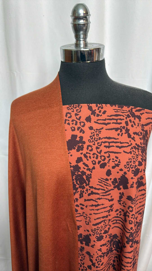 RUST/ANIMAL PRINT BUNDLE : 1.5YD Animal Print Yoga PF & 1YD Rust Featherweight PF : A28239
