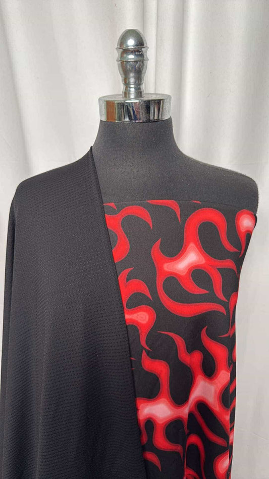BLACK/RED FLAMES BUNDLE : 2YD Black/Red Flames Yoga PF & 2YD Black PF Mesh : A26570