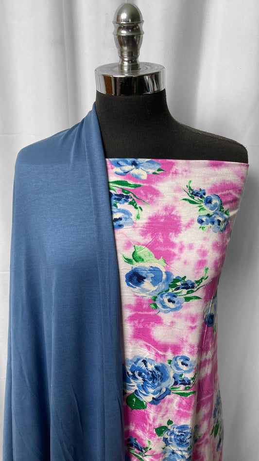 BLUE/PINK FLORAL BUNDLE : 2YD Blue R/S & 2YD Pink Tie Dye Floral R/S : A25128