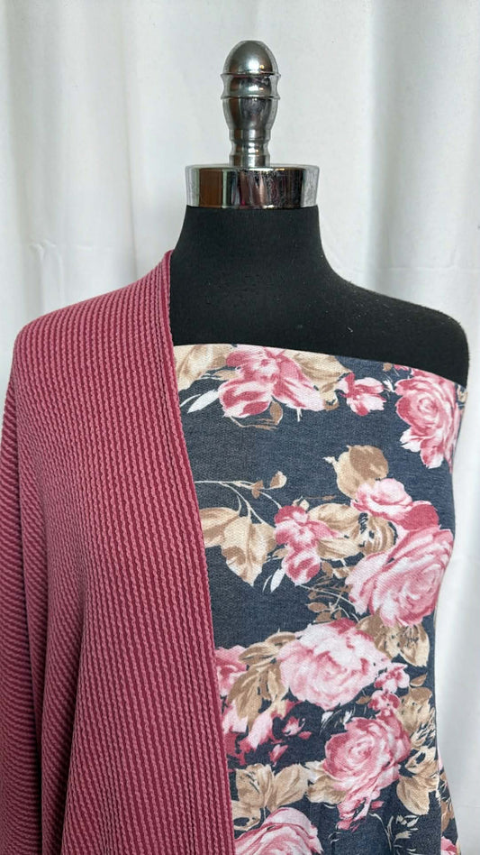 CHARCOAL FLORAL/URBAN RIB BUNDLE : 2+YD Charcoal Floral PRS FT & 1YD Urban Rib : A29557