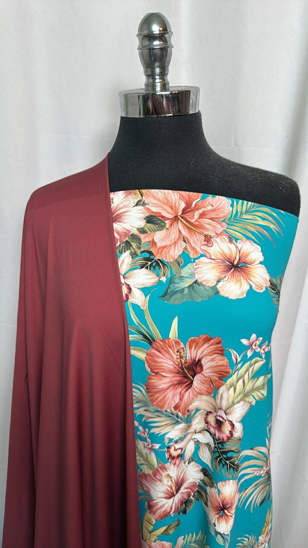 TURQUOISE FLORAL BUNDLE : 2YD Turquoise Floral N/S Swim & 2YD Solid Printed N/S Swim : A30390