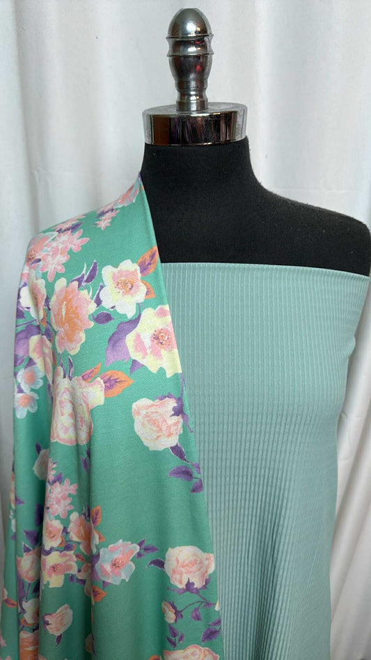 MINT FLORAL BUNDLE : 2YD Mint Textured PF & 2YD Mint Floral PRS FT : A28372
