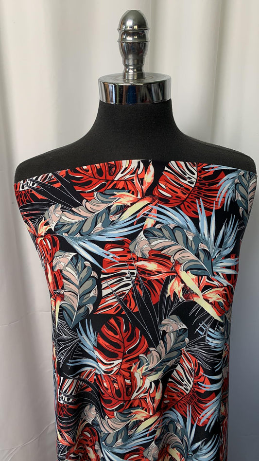 Red/Blue/Black Leaves - Nylon Spandex - 2 Yard Cut