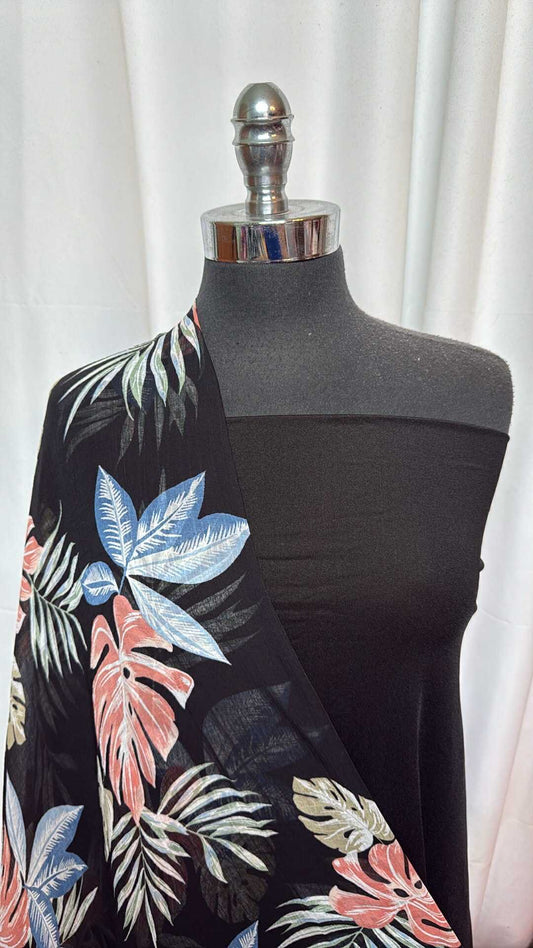 BLACK SHIMMER/TROPICAL BUNDLE : 2YD Black Shimmer Yoga PF & 3YD Black Tropical Crinkle Chiffon : A27752