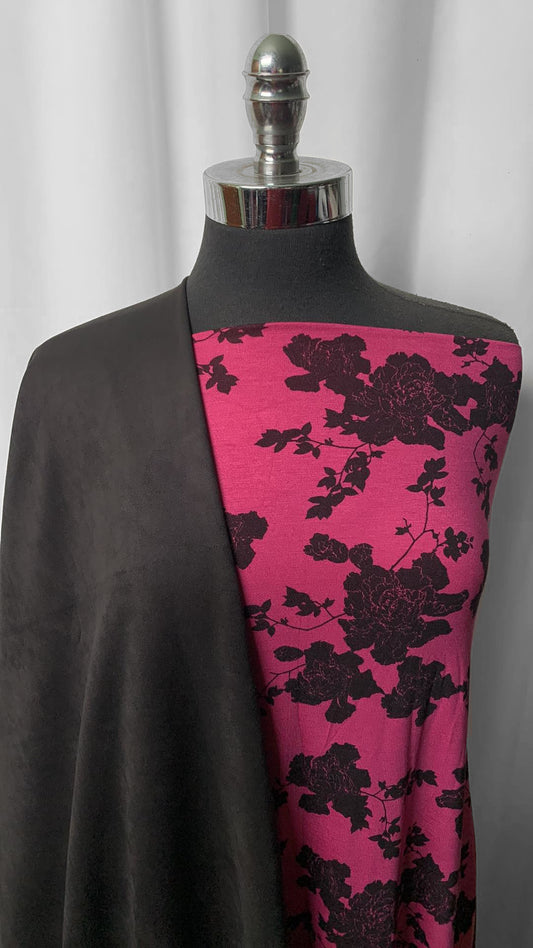 SUEDE/FLORAL BUNDLE : 2YD Black Suede Scuba & 2YD Floral Bamboo : A25041
