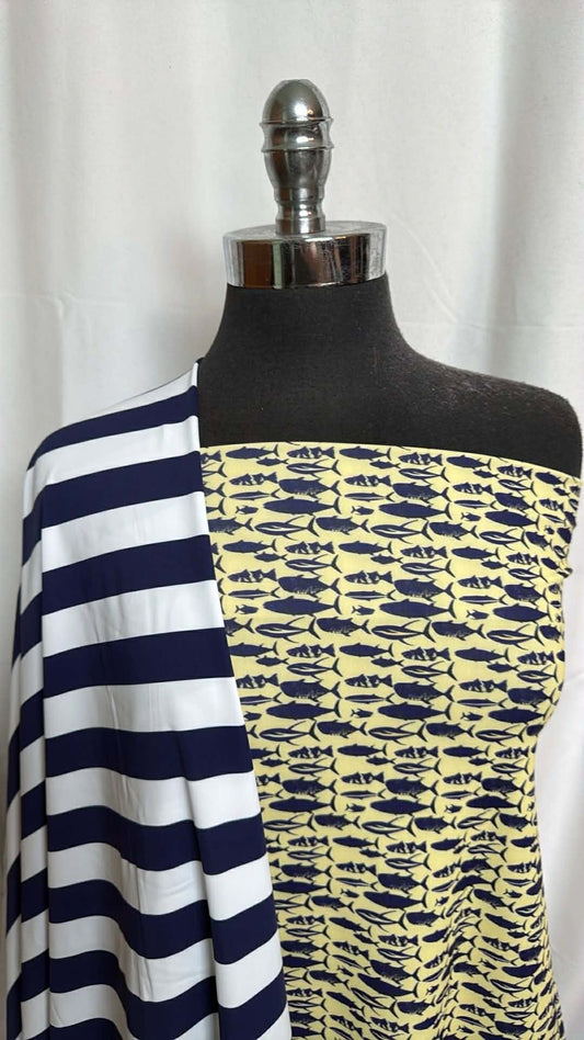 FISH/STRIPE BUNDLE : 1YD Fish N/S & 1YD Navy/White Stripe N/S : A29921