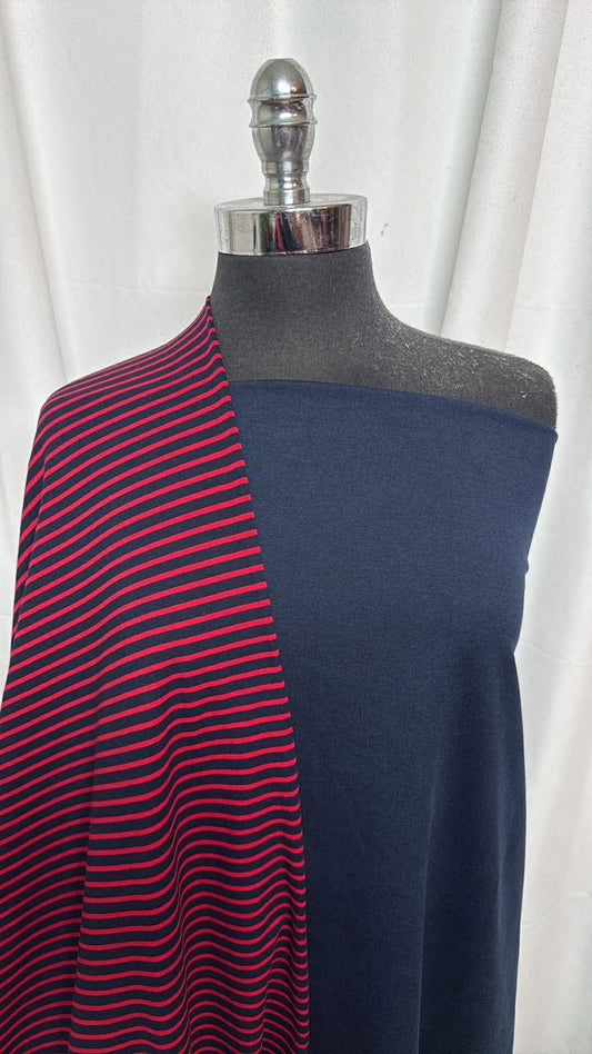 NAVY/RED STRIPE BUNDLE : 2YD Navy/Red Stripe Organic C/S & 2YD Navy Peached PF : A30408