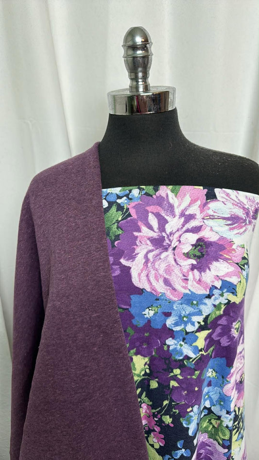 PURPLE FLORAL/TRIBLEND BUNDLE : 1YD Purple Heavy Triblend Fleece & 2YD Purple Floral PRS FT : A30180
