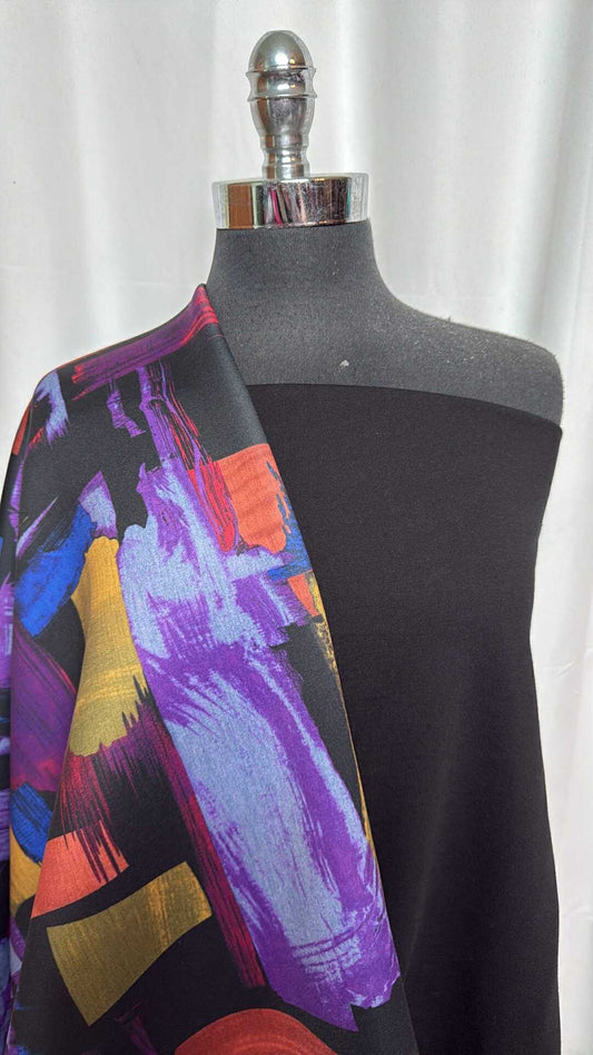 BLACK/ABSTRACT BUNDLE : 2YD Abstract 2-Faced Scuba (Heather Grey Reverse) & 1.5YD Black Organic Cotton FT : A29344