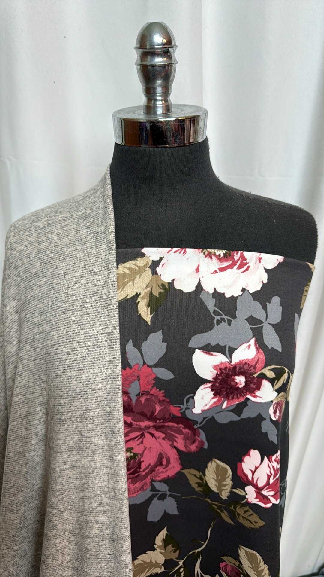 GREY/BLACK FLORAL BUNDLE : 2YD Black Floral Scuba & 2YD Grey Brushed Hacci SK : A28336