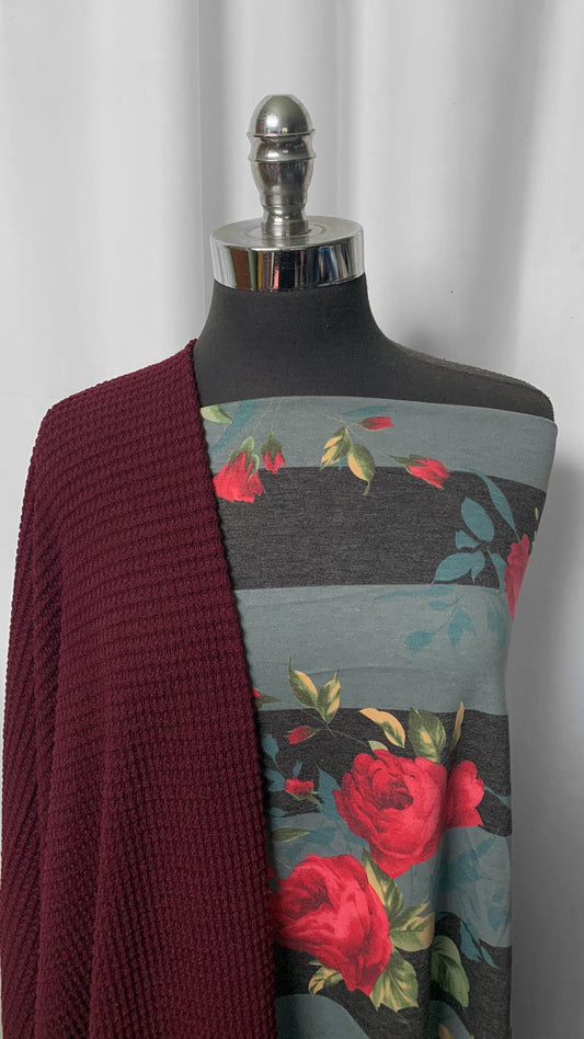 PUCKER/FLORAL BUNDLE : 2YD Floral/Stripe FT & 2YD Burgundy Pucker Waffle : A2310
