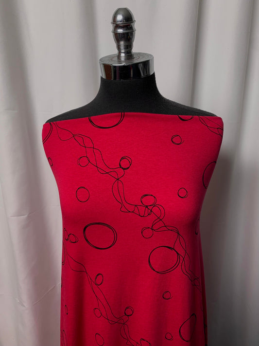 Red/Black Bubbles - Bamboo/Cotton/Spandex - By the Yard
