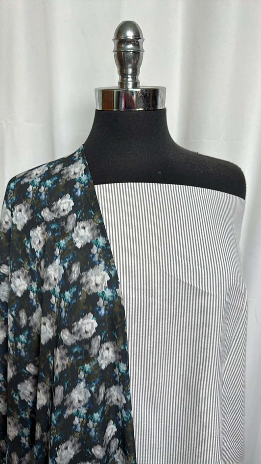 GREY SEERSUCKER/FLORAL BUNDLE : 2YD Grey Seersucker & 2YD Floral PWD : A29368