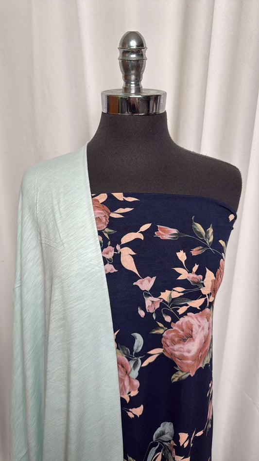 SLUB/NAVY FLORAL BUNDLE : 2YD Navy Floral Bulgari & 2YD Slub R/S : A26456